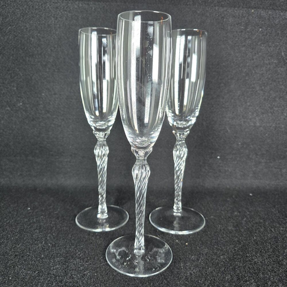LENOX Aria Crystal Twisted Stem Champagne Glasses 9 1/2" Set Of THREE 3